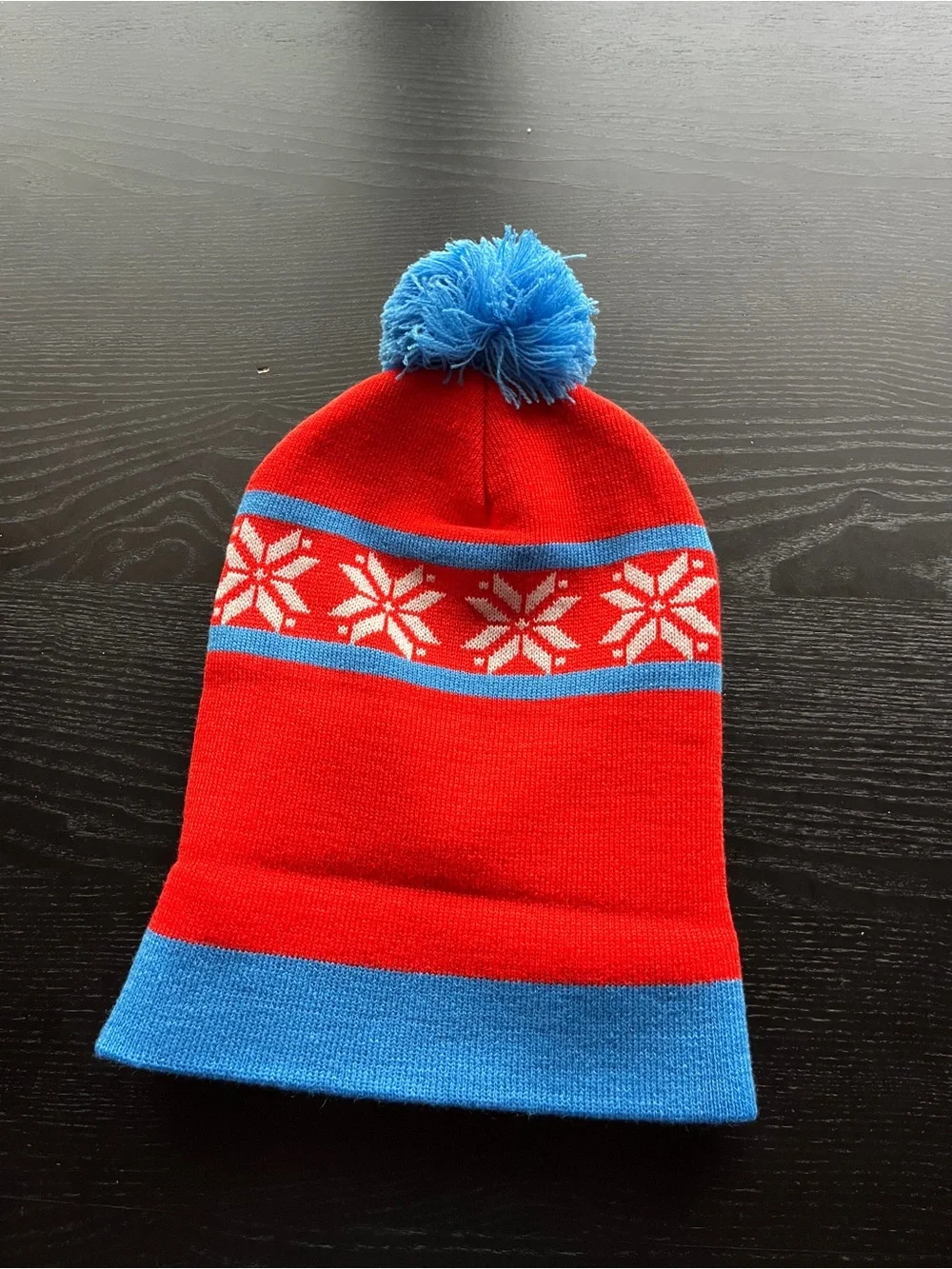 Ugly Sweater Run Red & Blue Knit Beanie Pom Hat One Size